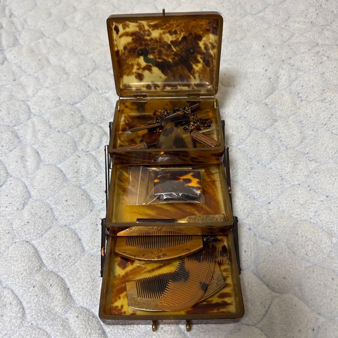 時代物　鼈甲三段箱　簪まとめ