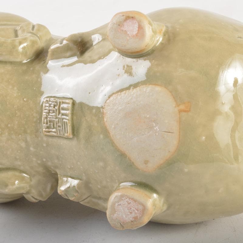 中国　倣越州窯青磁　羊形　火灯　燭台　証書付　C　6515