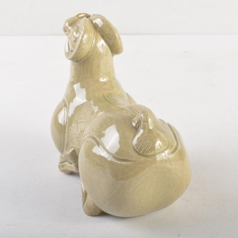 中国　倣越州窯青磁　羊形　火灯　燭台　証書付　C　6515