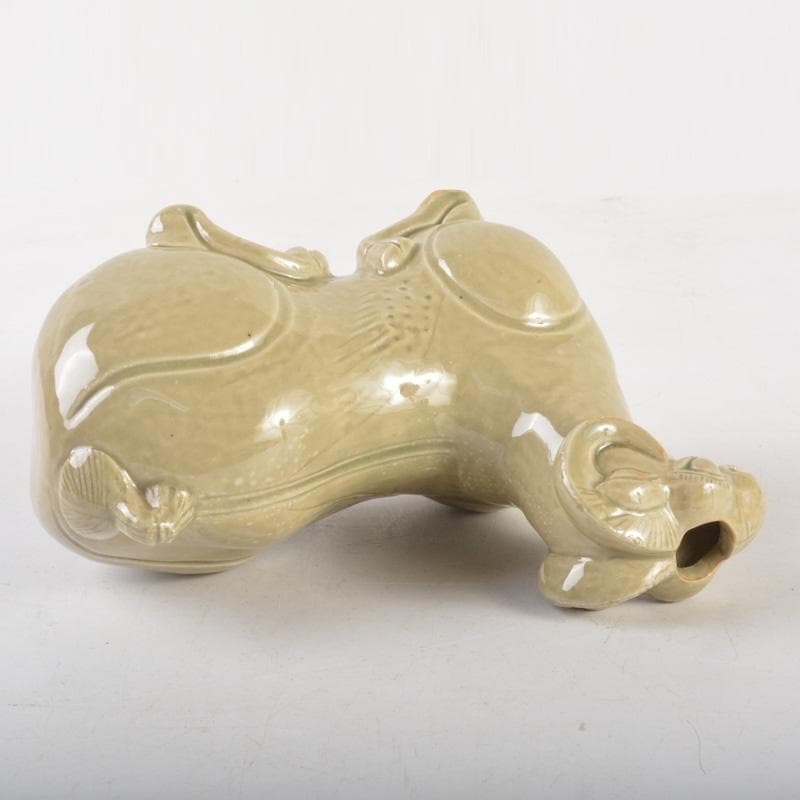 中国　倣越州窯青磁　羊形　火灯　燭台　証書付　C　6515