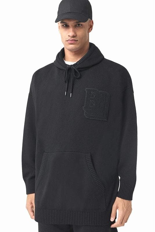 正規品 BURBERRY WOOL KNIT HOODIE L 黒ニットパーカー