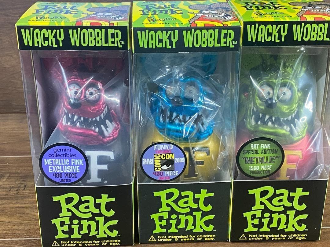Rat Fink ラットフィンク ボビングヘッド メタリック フィギュア 3体組