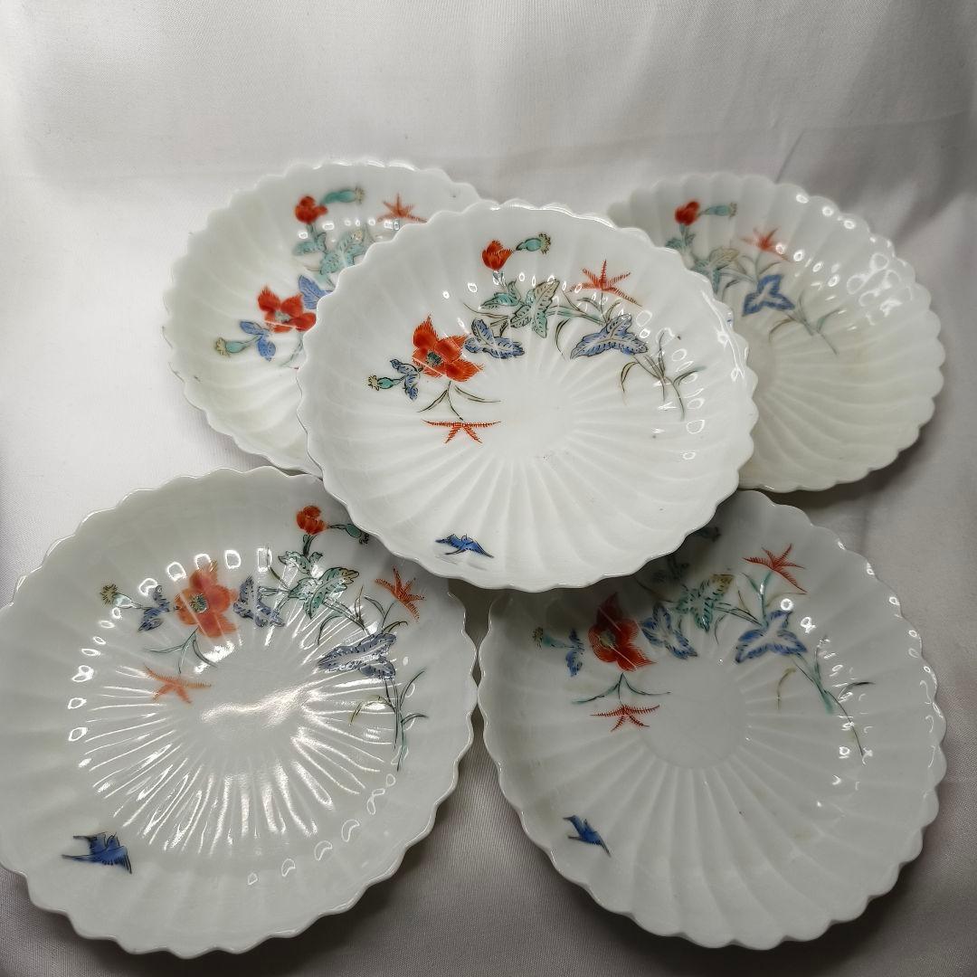 柿右衛門 小皿 5枚 手描き 桐箱入り 明治骨董 コレクター放出 旧家蔵出し