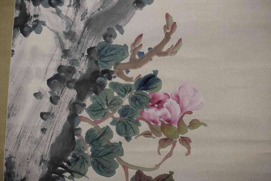 【真作】手島呉東/牡丹小禽図/小鳥/花鳥図/掛軸☆宝船☆Y-715　JM