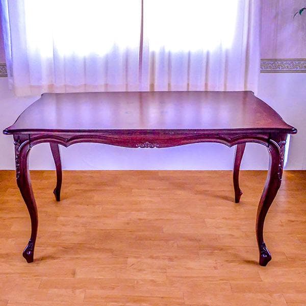 新品　マホガニー テーブル 食卓机 四角 花柄　135cm 保護カバーサービス中