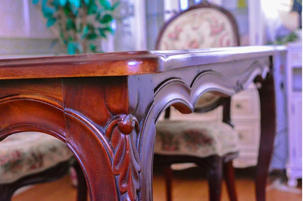 新品　マホガニー テーブル 食卓机 四角 花柄　135cm 保護カバーサービス中