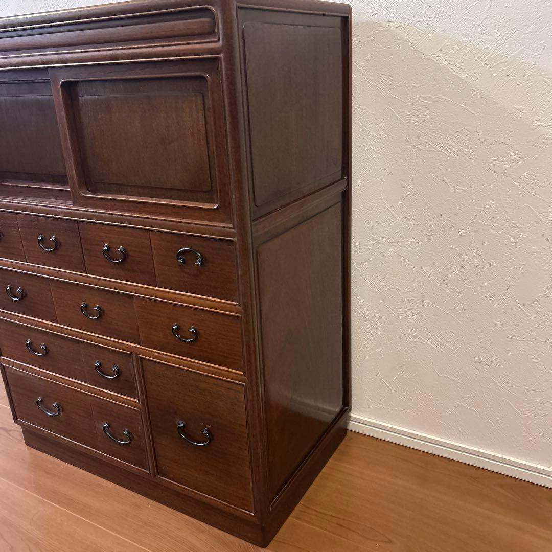 木製ダークブラウン収納棚 12引き出し アンティーク タンス 箪笥 古家具