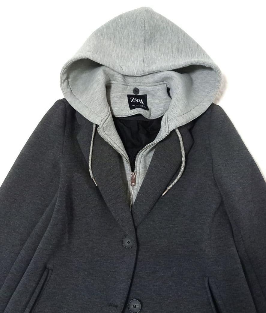 極美品　ZARA デタッチャブルフードコート ロング チェスター コントラストM