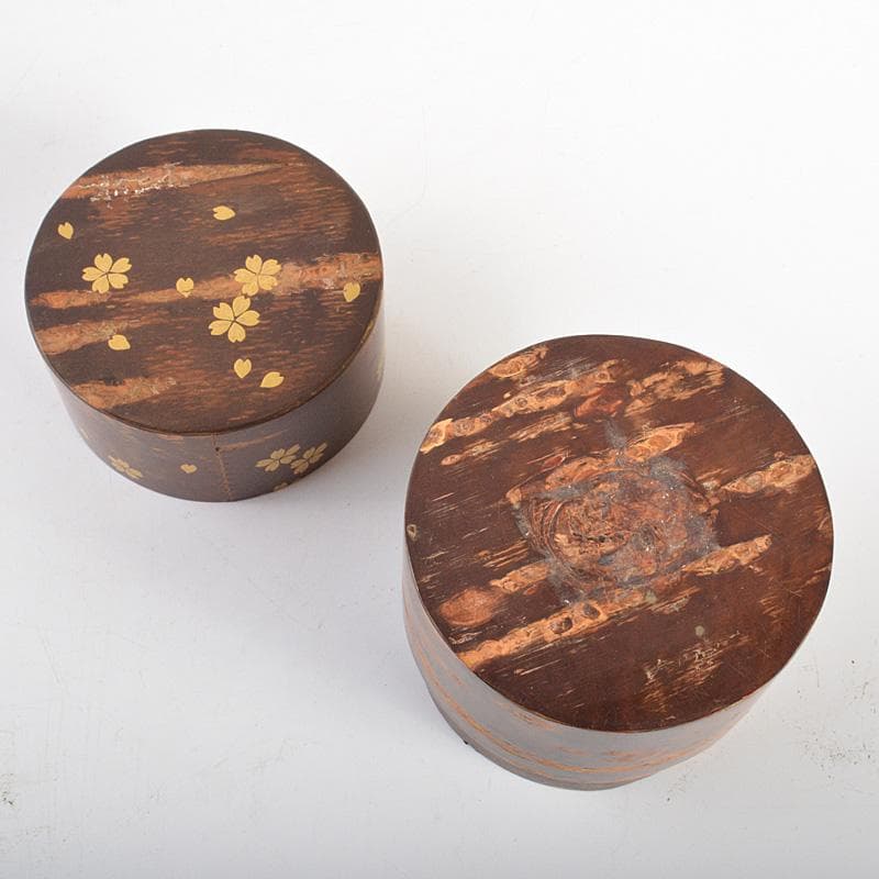 茶道具　中出松峰作　桜蒔絵　桜皮中次　棗　共箱　V　6604