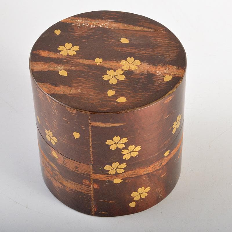 茶道具　中出松峰作　桜蒔絵　桜皮中次　棗　共箱　V　6604