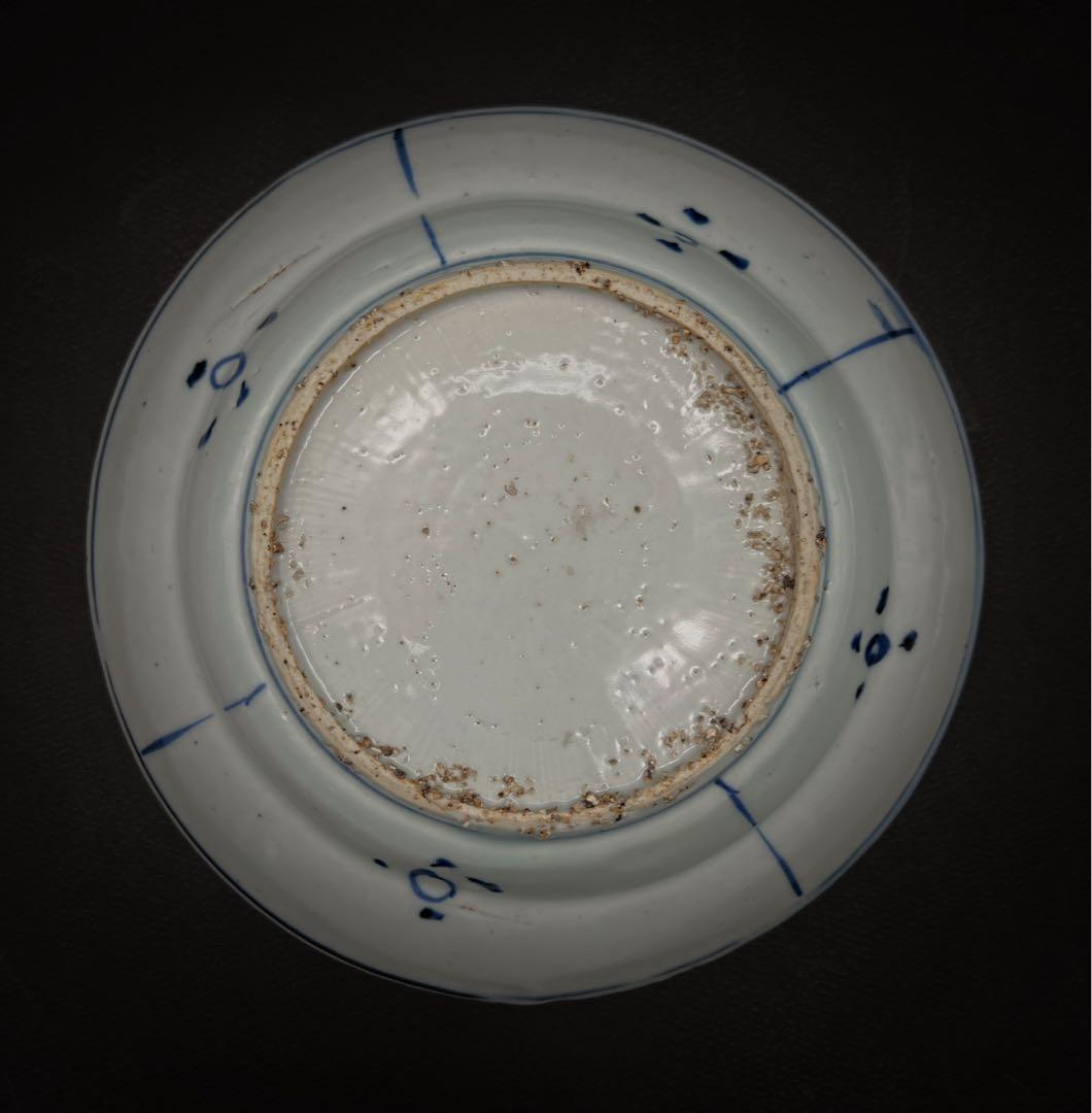 中国美術 古玩 青華動物紋様 折腹 飾り皿