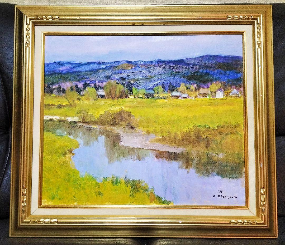 北沢計「水ぬるむ頃」佐原、水郷の画家　日展会友　デパート個展