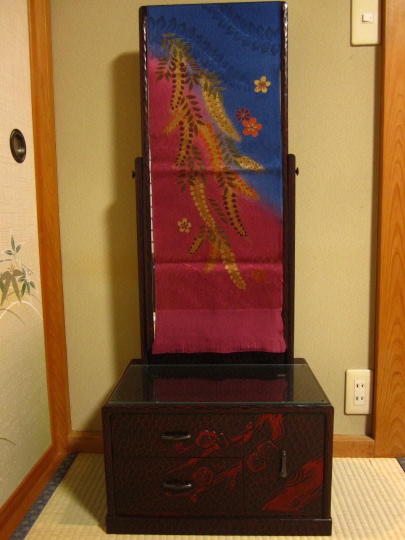 極美品◆伝統工芸◆鎌倉彫◆鏡台/姿見「梅の図」桐の引出し◆梱包・発送たのメル便