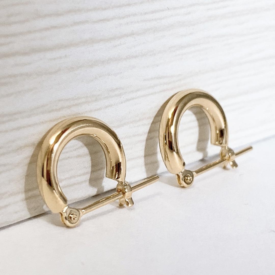 10金【2×10mm 定番フープピアス】イエローゴールド K10刻印入 新品！