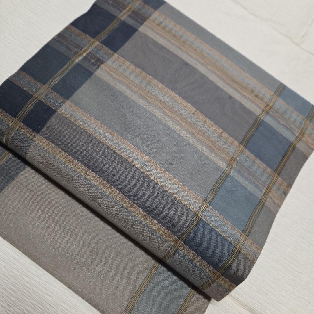 名古屋帯　両面かわり織り　格子　吉野間道　夏、単衣、袷オールシーズン　7228