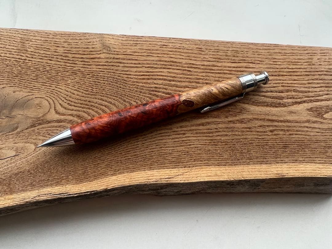 【新品・未使用】工房楔の極上杢花梨紅白杢軸シャープペンシル