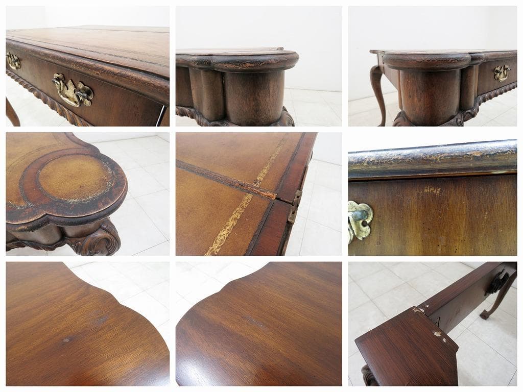 イギリス アンティーク ゲームテーブル コンソール 本革 マホガニー ダイニング