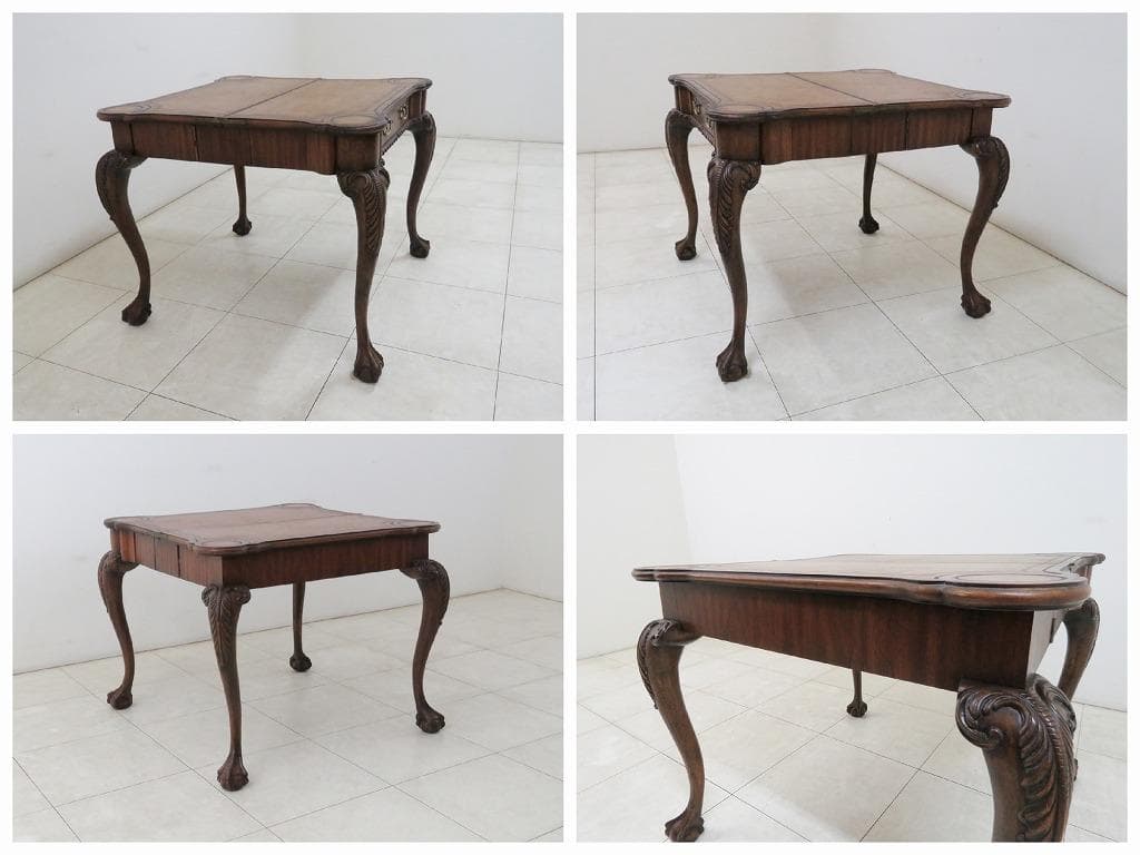 イギリス アンティーク ゲームテーブル コンソール 本革 マホガニー ダイニング