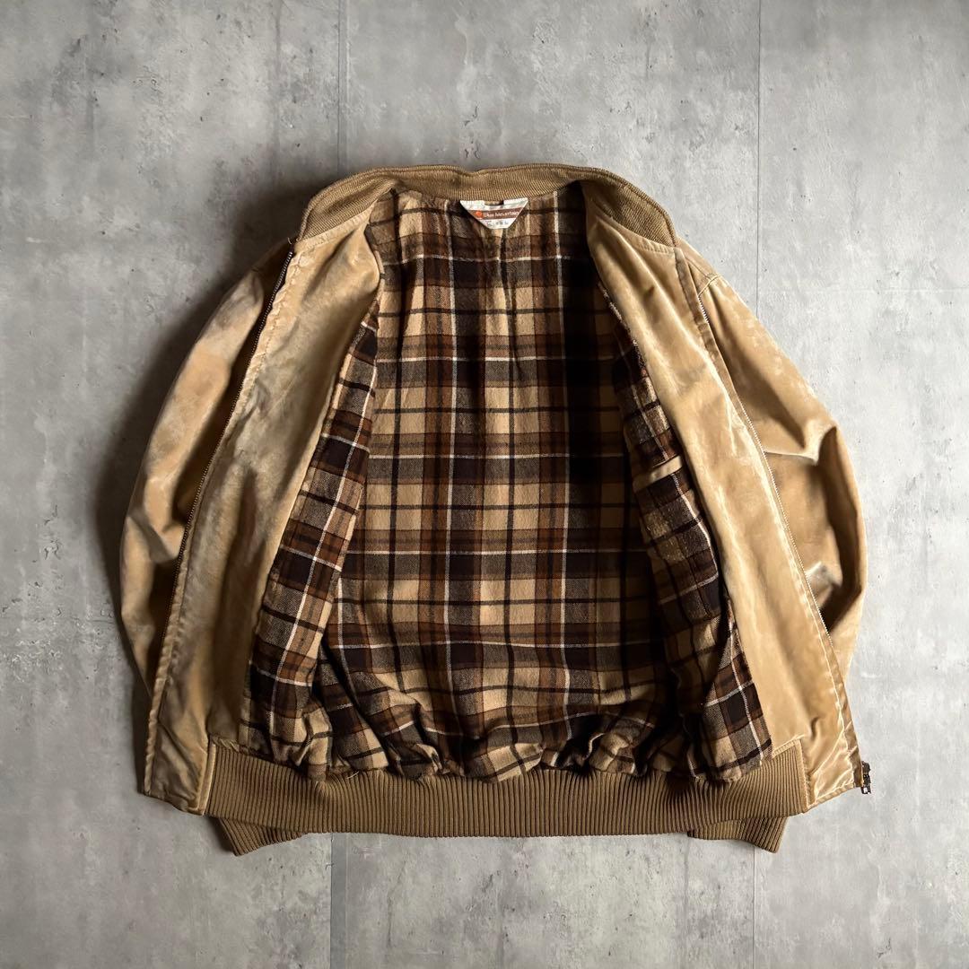 【80s vintage】レーヨン100 ジップブルゾン　裏地チェック　短丈