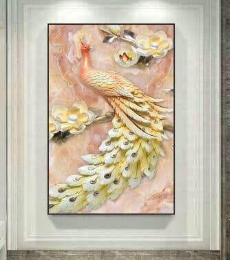 リビングルームの壁画垂直芸術の油絵玄関ホールのポーチ壁 掛け絵画（孔雀の絵）