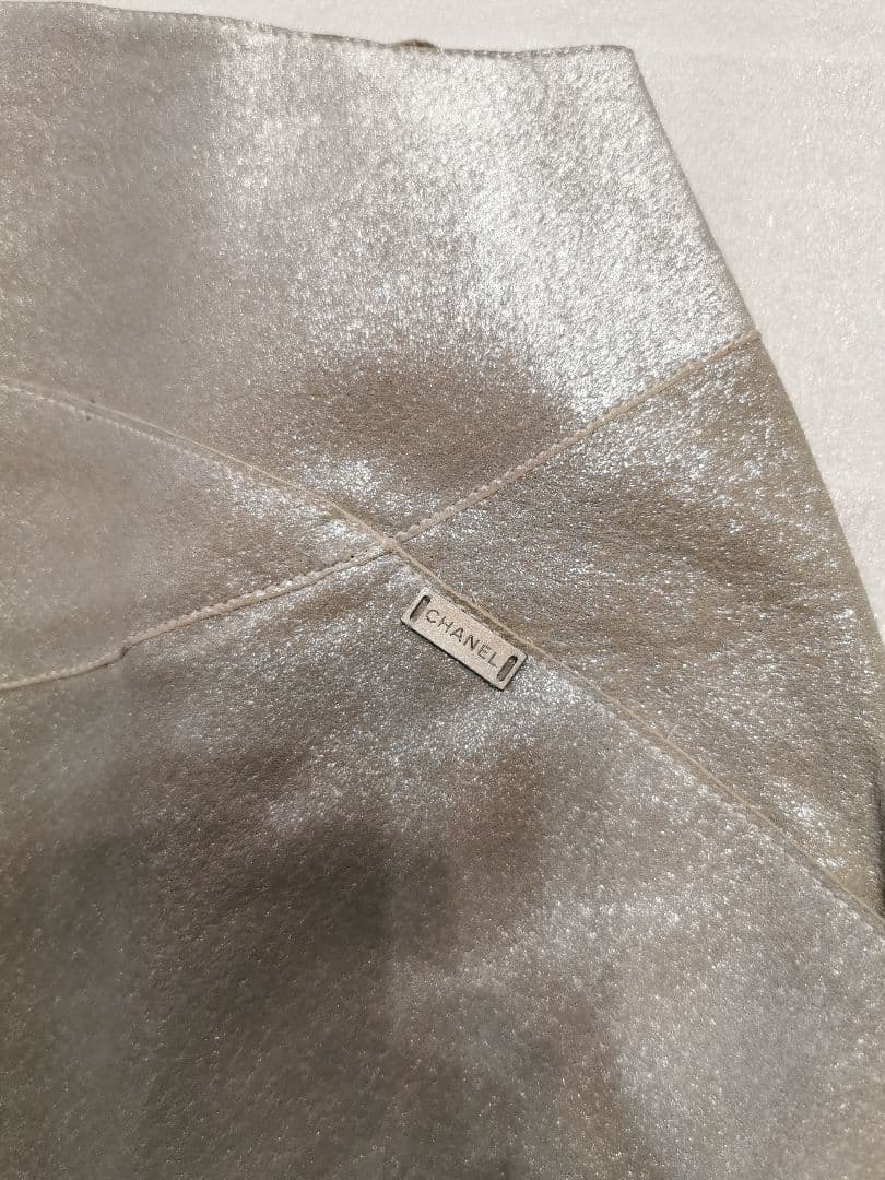 ■シャネル■ピッグスキン✨シルバー■革スカート■38