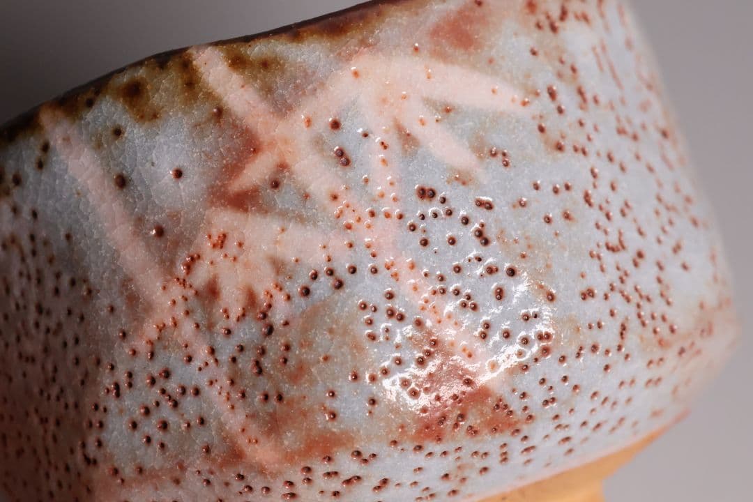 茶道具 源九郎窯 加藤健 鼠志野 茶碗 共箱・共布・略歴 陶芸【MA595】