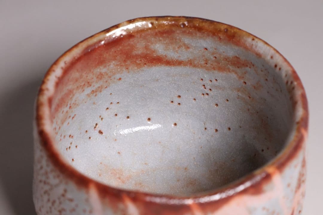 茶道具 源九郎窯 加藤健 鼠志野 茶碗 共箱・共布・略歴 陶芸【MA595】