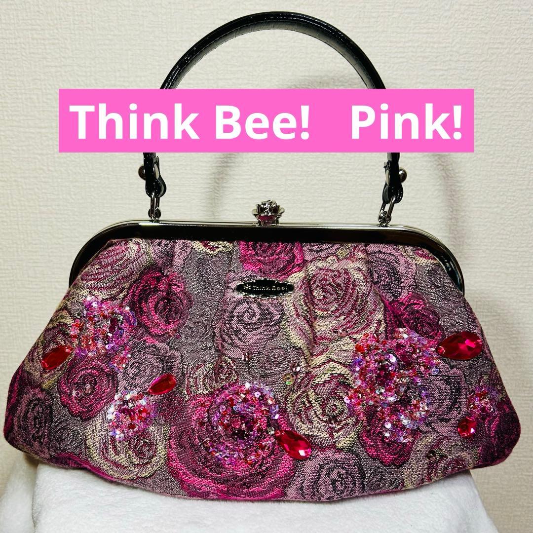 【極美品】Think Bee! ネバーエンディングピンクローズ　がま口　バッグ