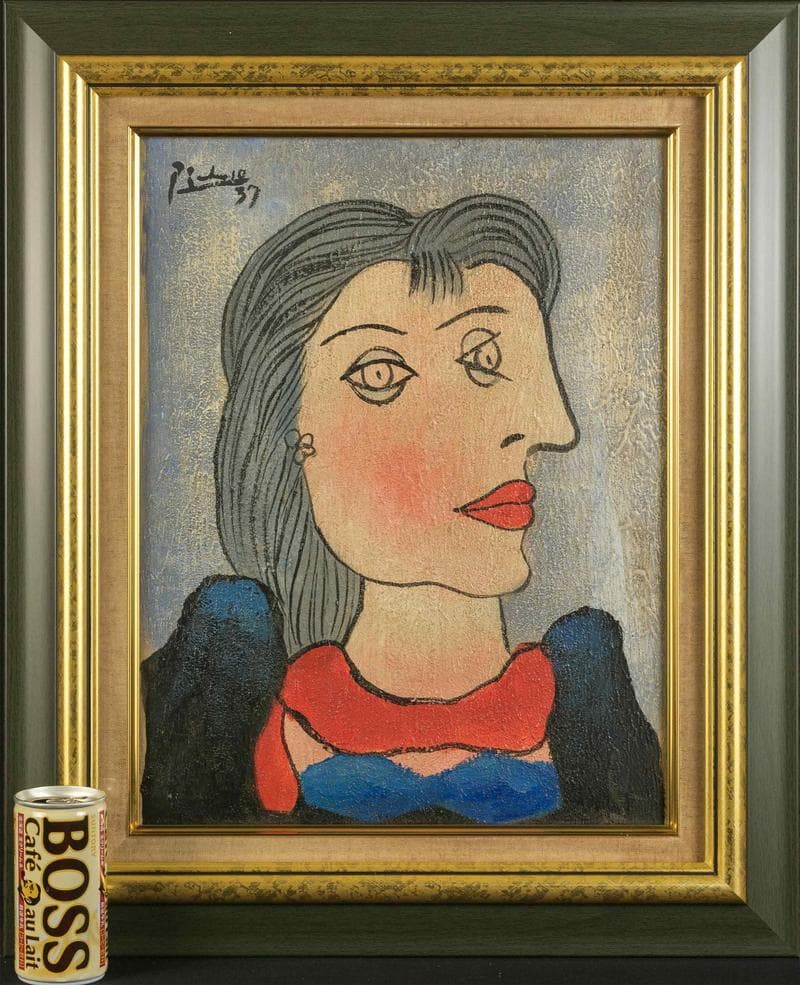 ピカソ　ミクストメディア　肉筆『婦人像』表サイン　鑑定証　F6号　額装　b809