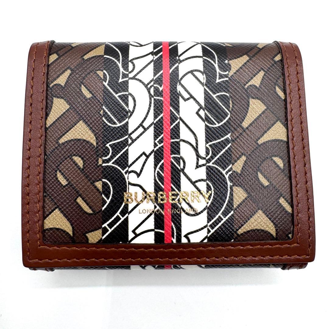 未使用級　付属品完備✨バーバリー　二つ折り財布　TBモノグラム　ストライプ