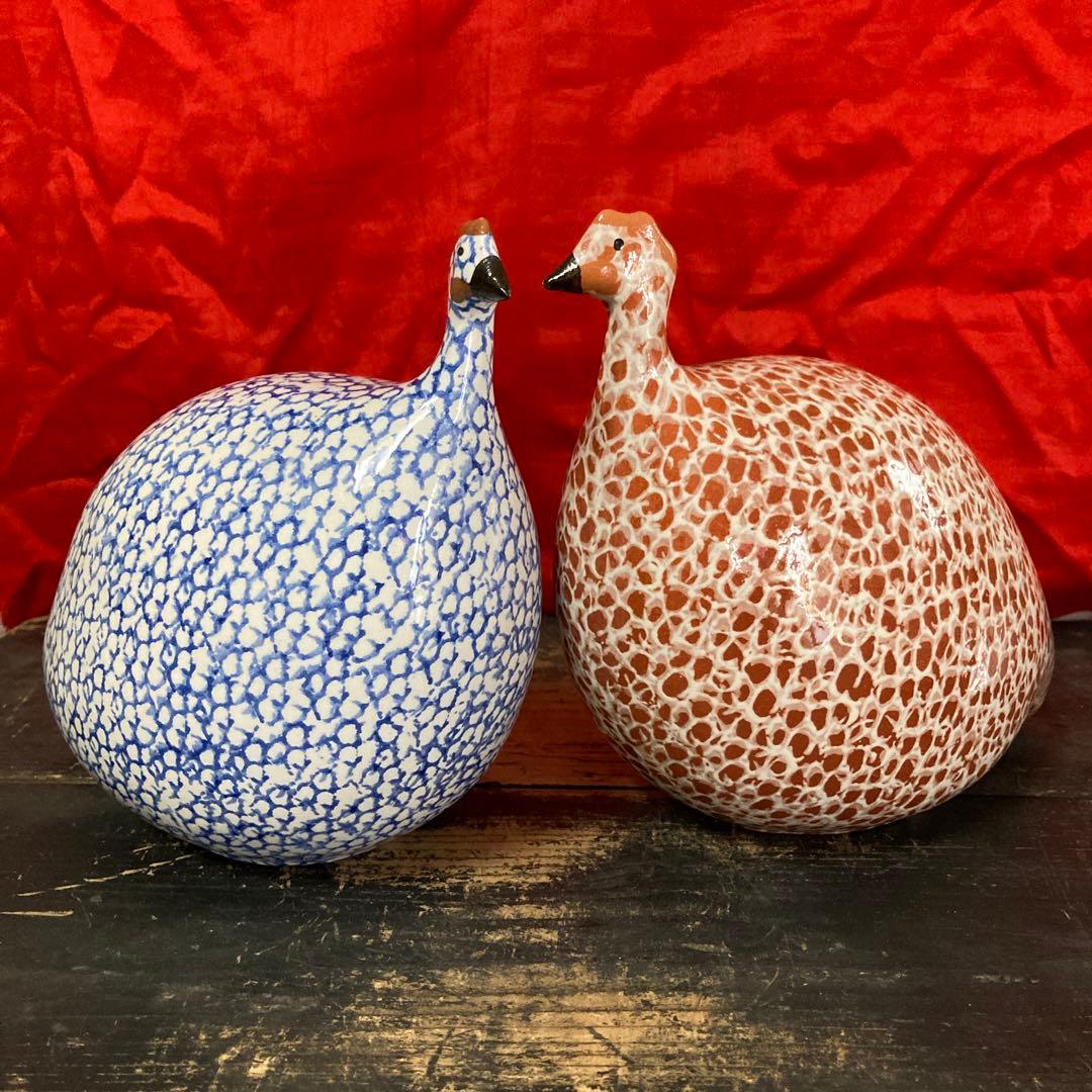 ホロホロ鳥　陶器オブジェ　置物　二体　ハイジ・カイヤール　インテリア雑貨