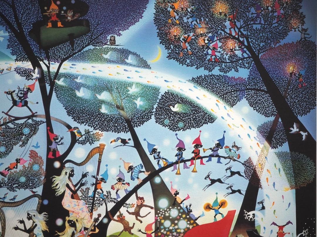 真作■藤城清治 版画 大作 こびとの楽園 キャンバスにジクレー■絵画 レフグラフ