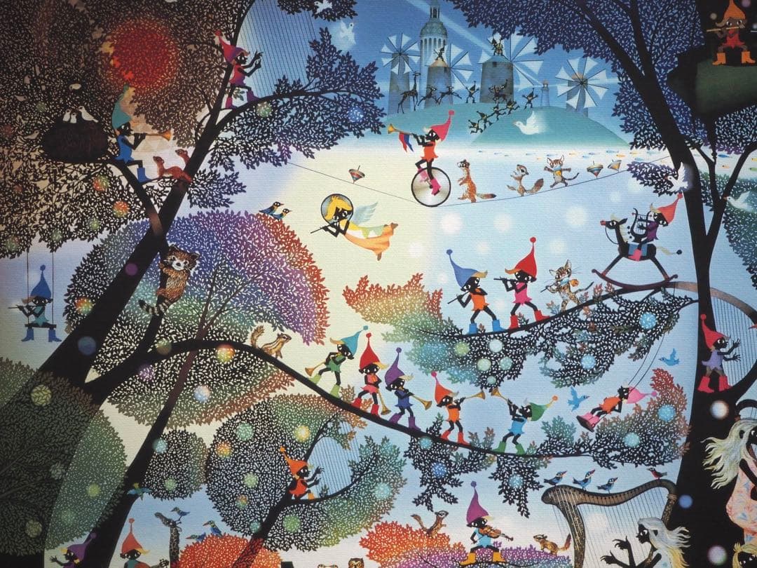 真作■藤城清治 版画 大作 こびとの楽園 キャンバスにジクレー■絵画 レフグラフ