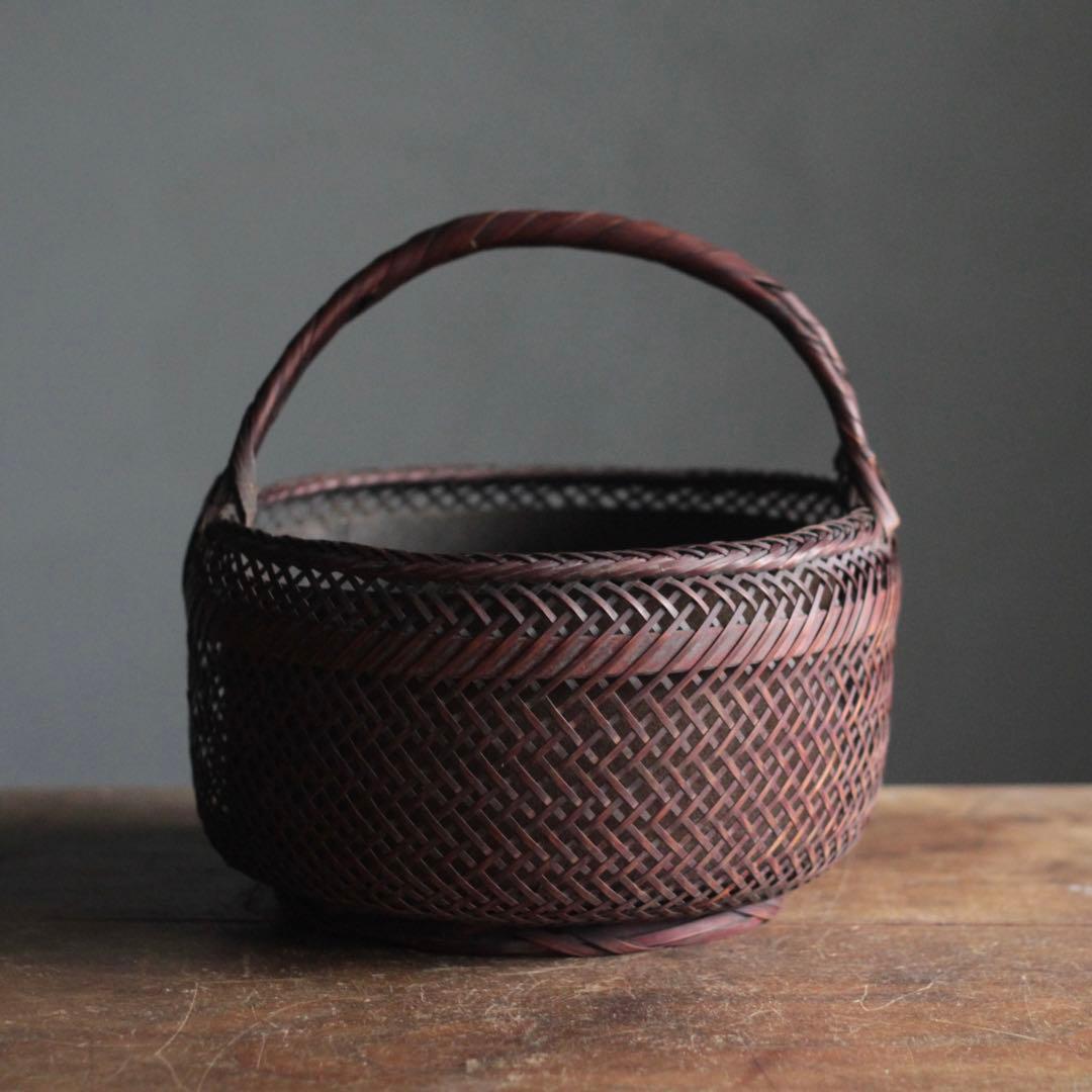 気品ある 竹編み 炭籠 古道具 アンティーク 花器 オブジェ