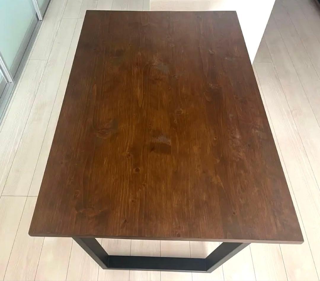 限定値下げ　無垢ひのき材インダストリアルアイアン脚テーブルアンティーク仕上げ