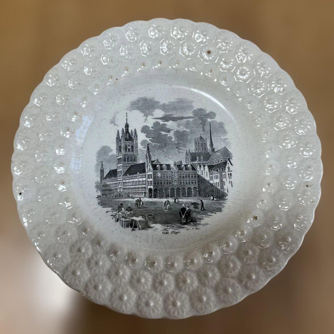 風景画のエンボス加工プレート、アンティーク