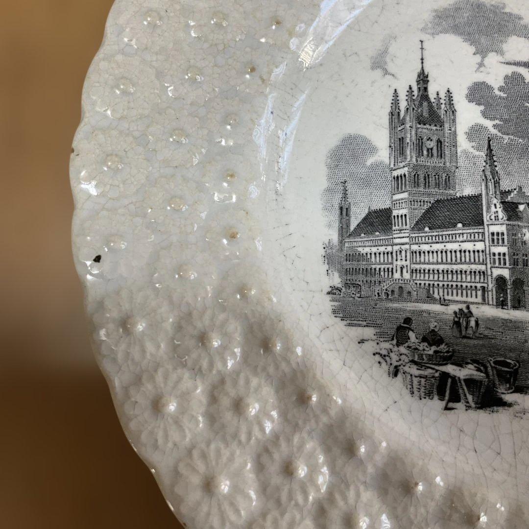 風景画のエンボス加工プレート、アンティーク