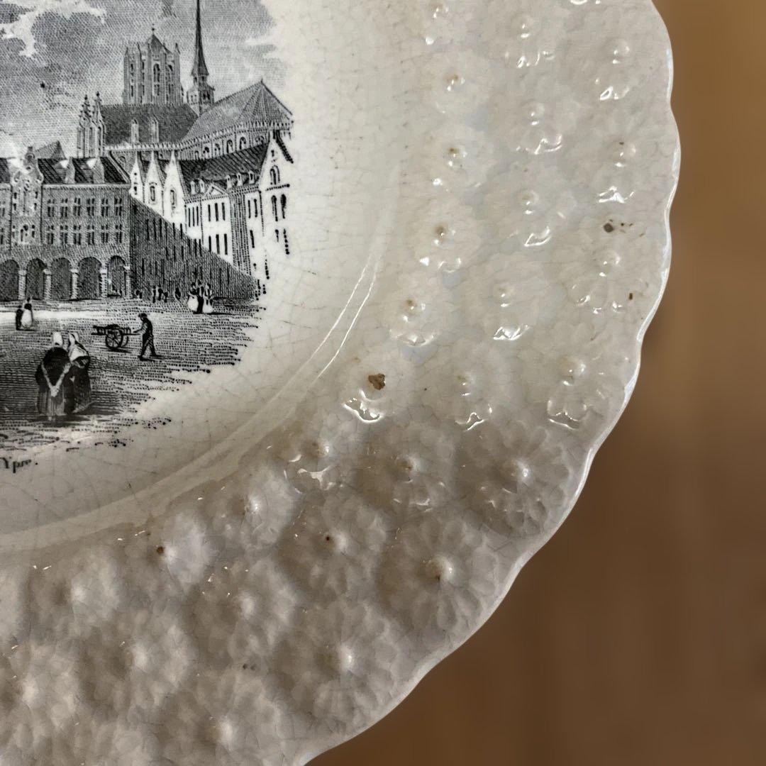 風景画のエンボス加工プレート、アンティーク