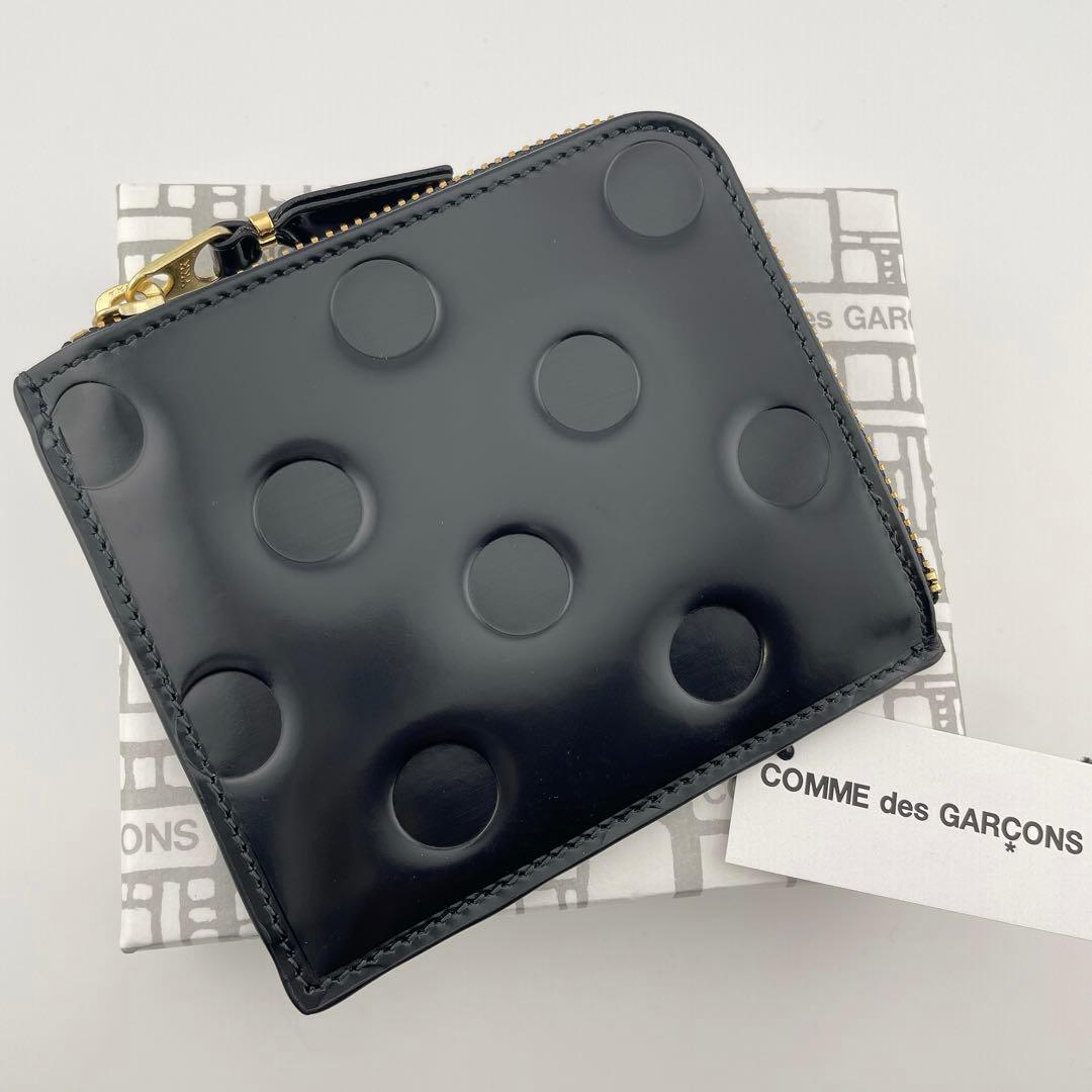 大人気✨コムデギャルソン 財布 L字ファスナー 本革 ポルカドット ブラック