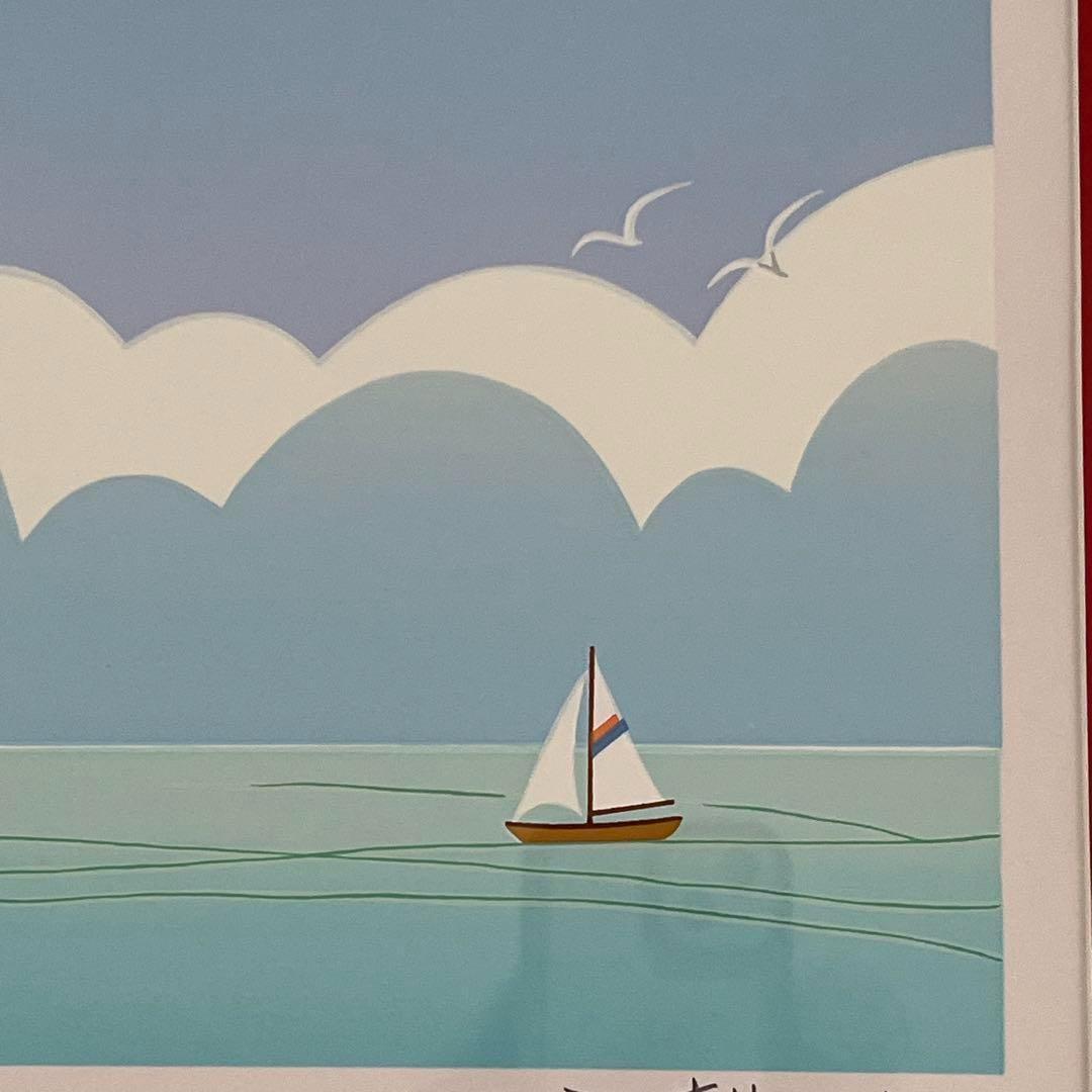 大特価「Yoshiharu M.」朝の海 シルクスクリーン 額装 ☆ 直筆サイン