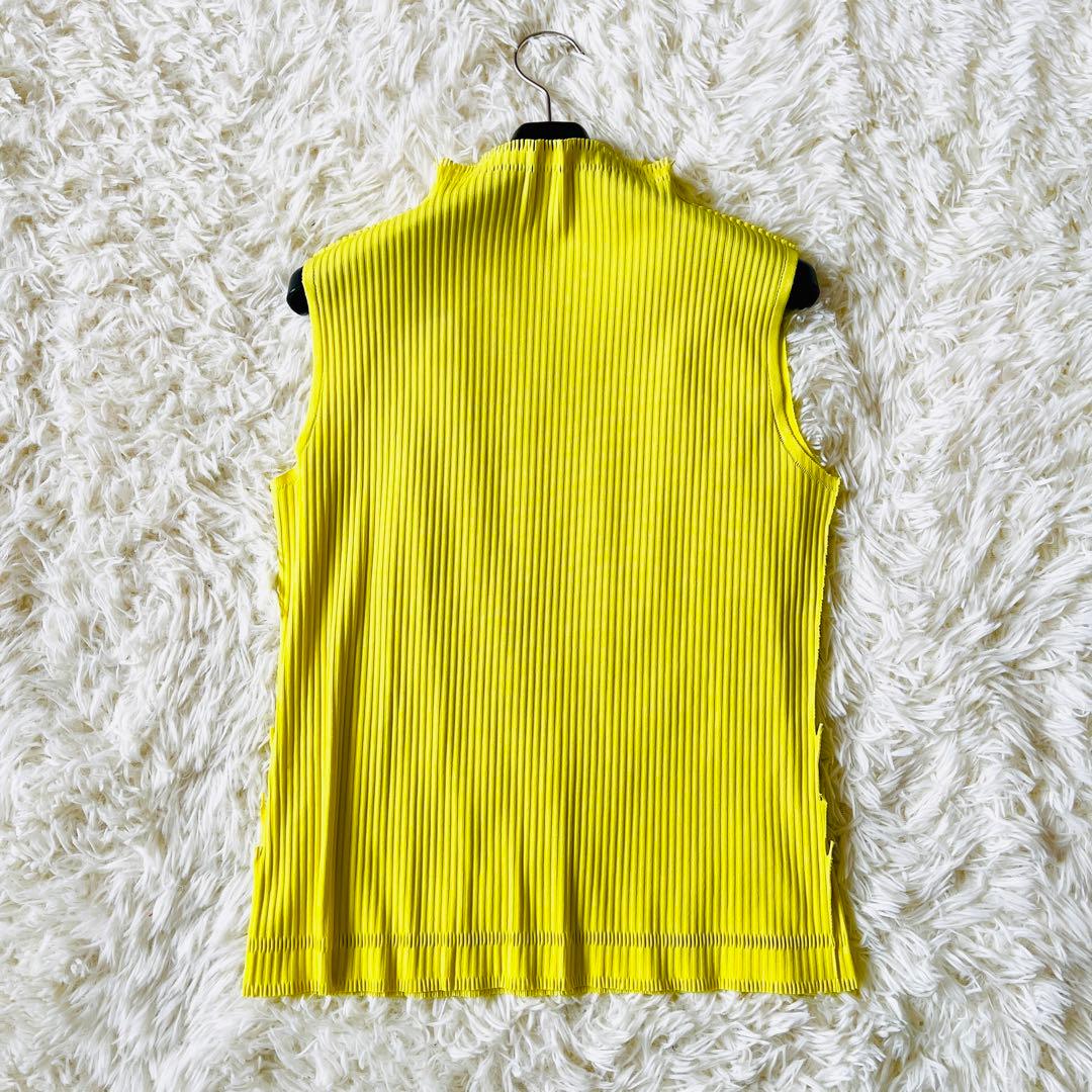 【希少✨】プリーツプリーズ　タンクトップ　ハイネック　フリンジ　黄色　3
