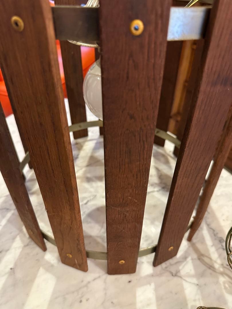 ヴィンテージ　ミッドセンチュリー　シーリングランプ　ウッド　真鍮コンビ