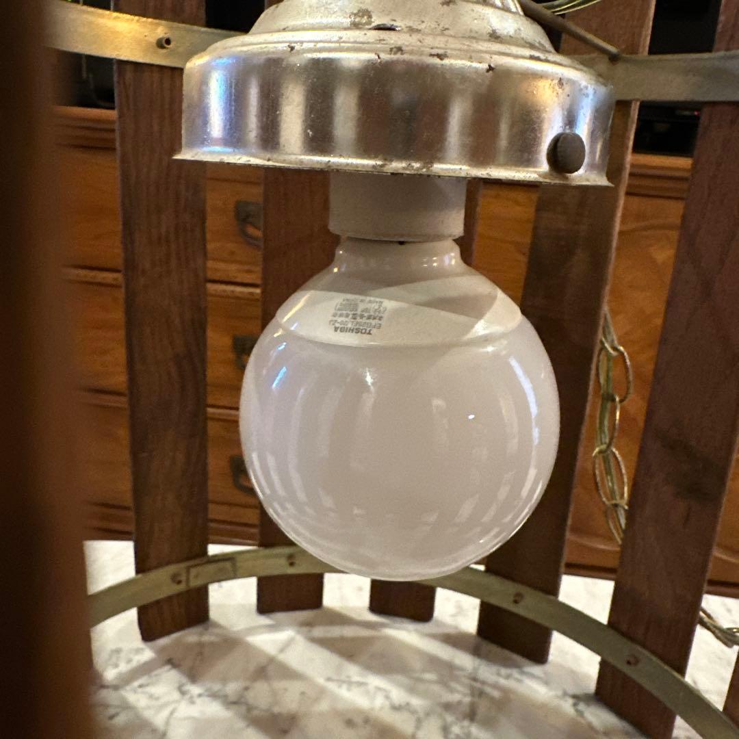 ヴィンテージ　ミッドセンチュリー　シーリングランプ　ウッド　真鍮コンビ