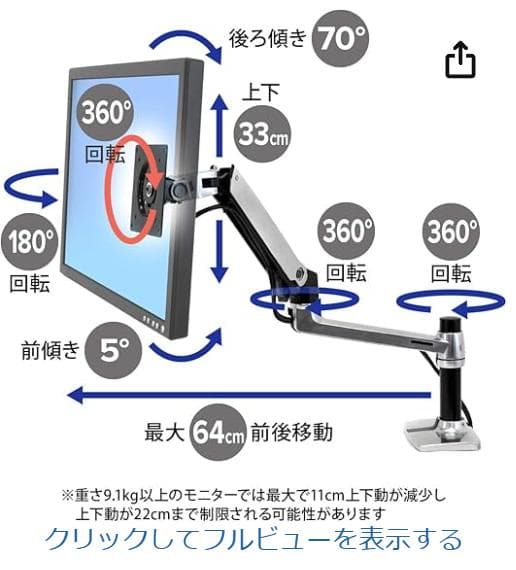 【値下げ】ERGOTRON 金属製モニターアーム VESA対応 34インチまで