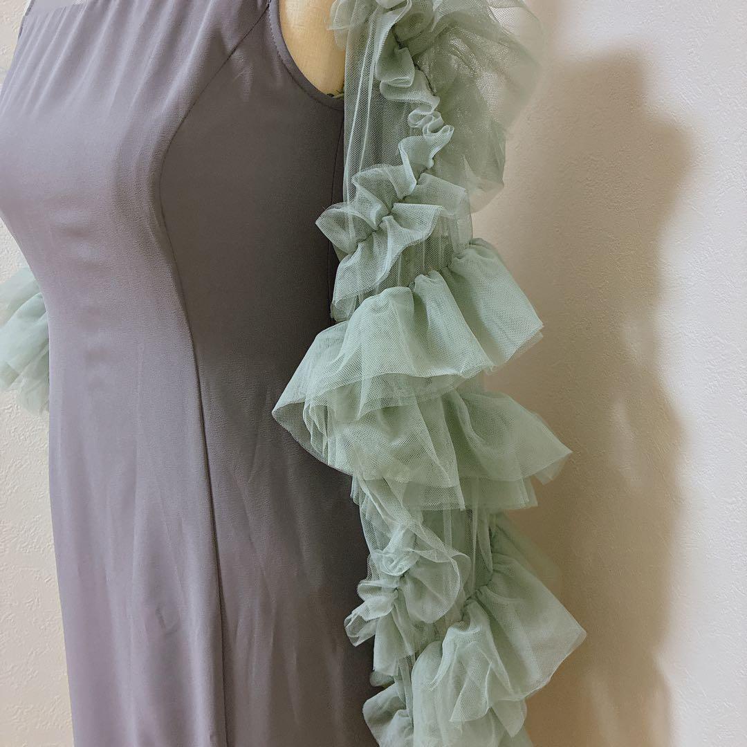 アンドレスド　グレー×グリーン　detached sleeve dress