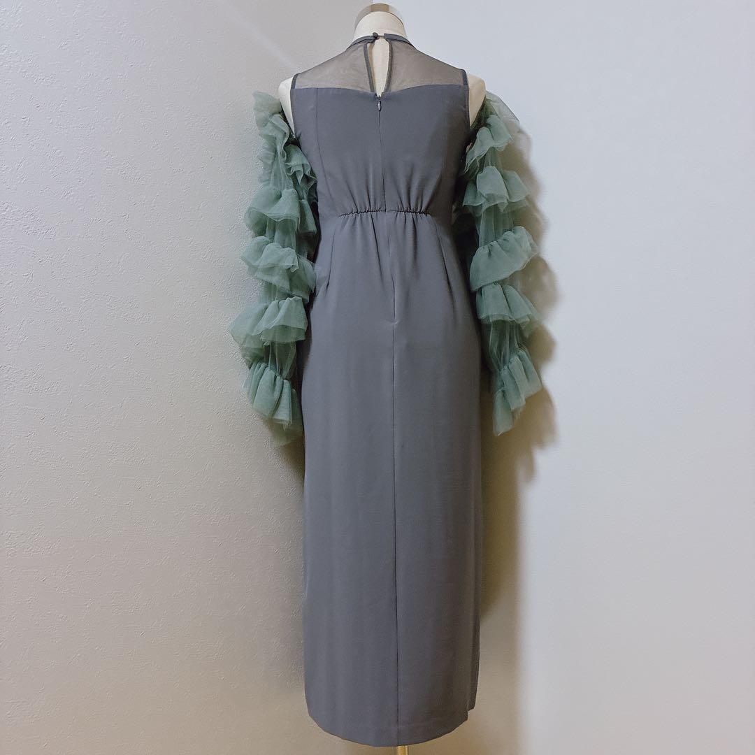 アンドレスド　グレー×グリーン　detached sleeve dress