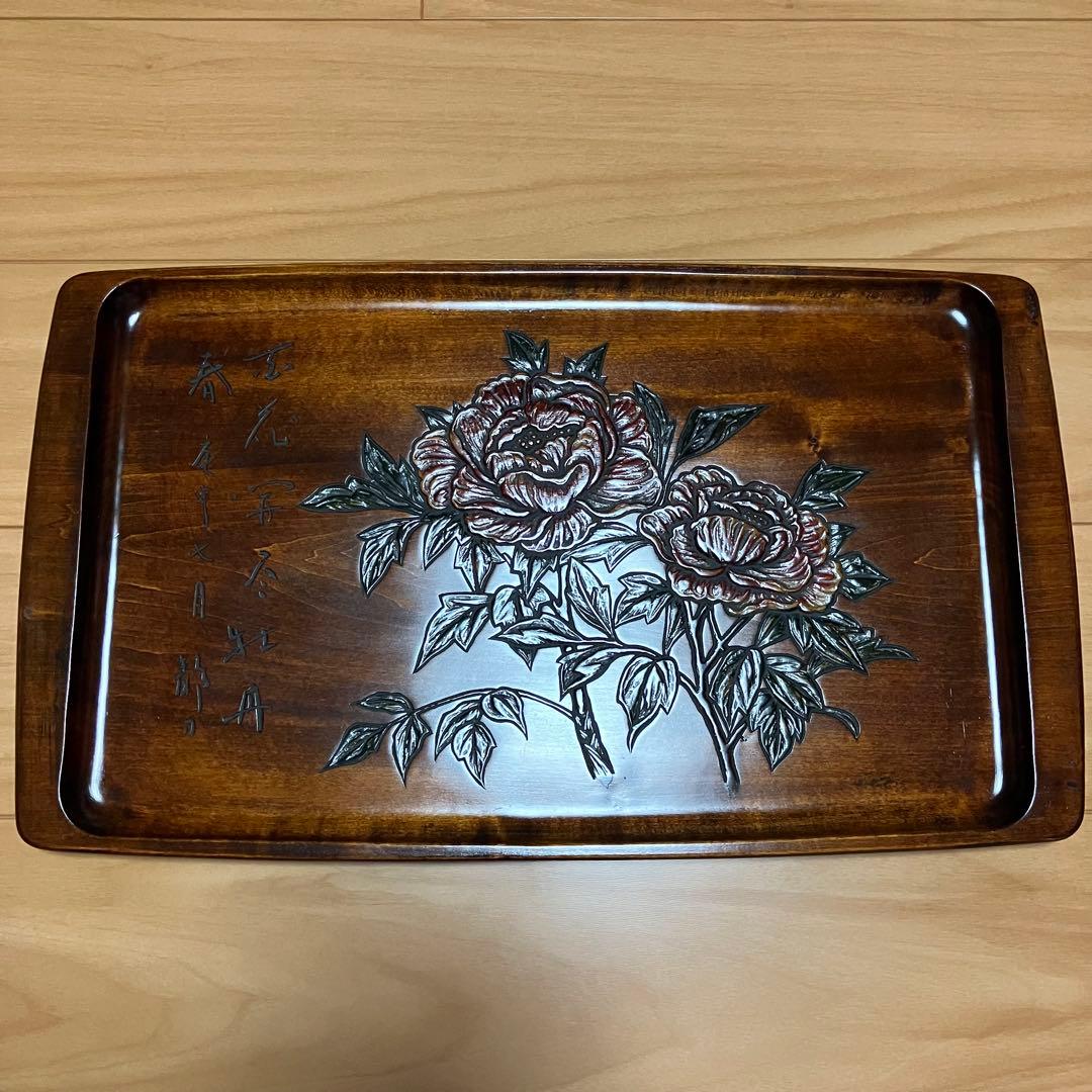 烏城彫　盆　花柄