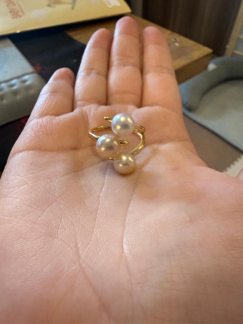 【大珠】あこや真珠 3連リング 7-8mm S925 フリーサイズ 指輪