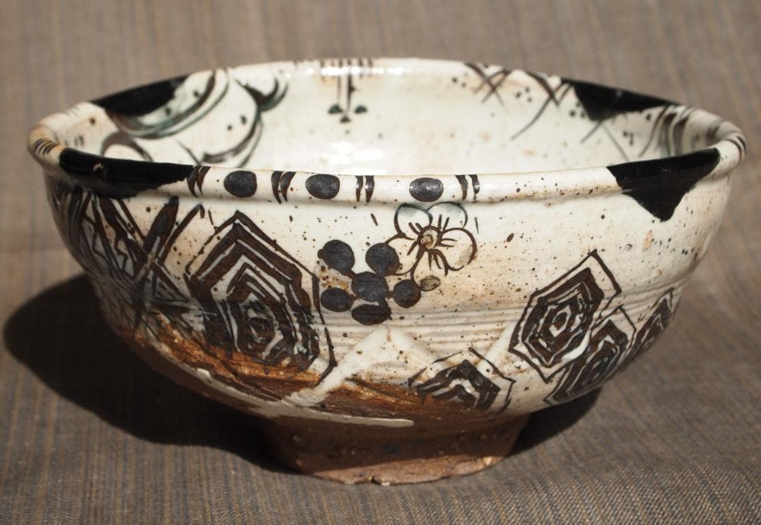 未使用★池田省吾★粉引織部茶碗★共箱・布・栞