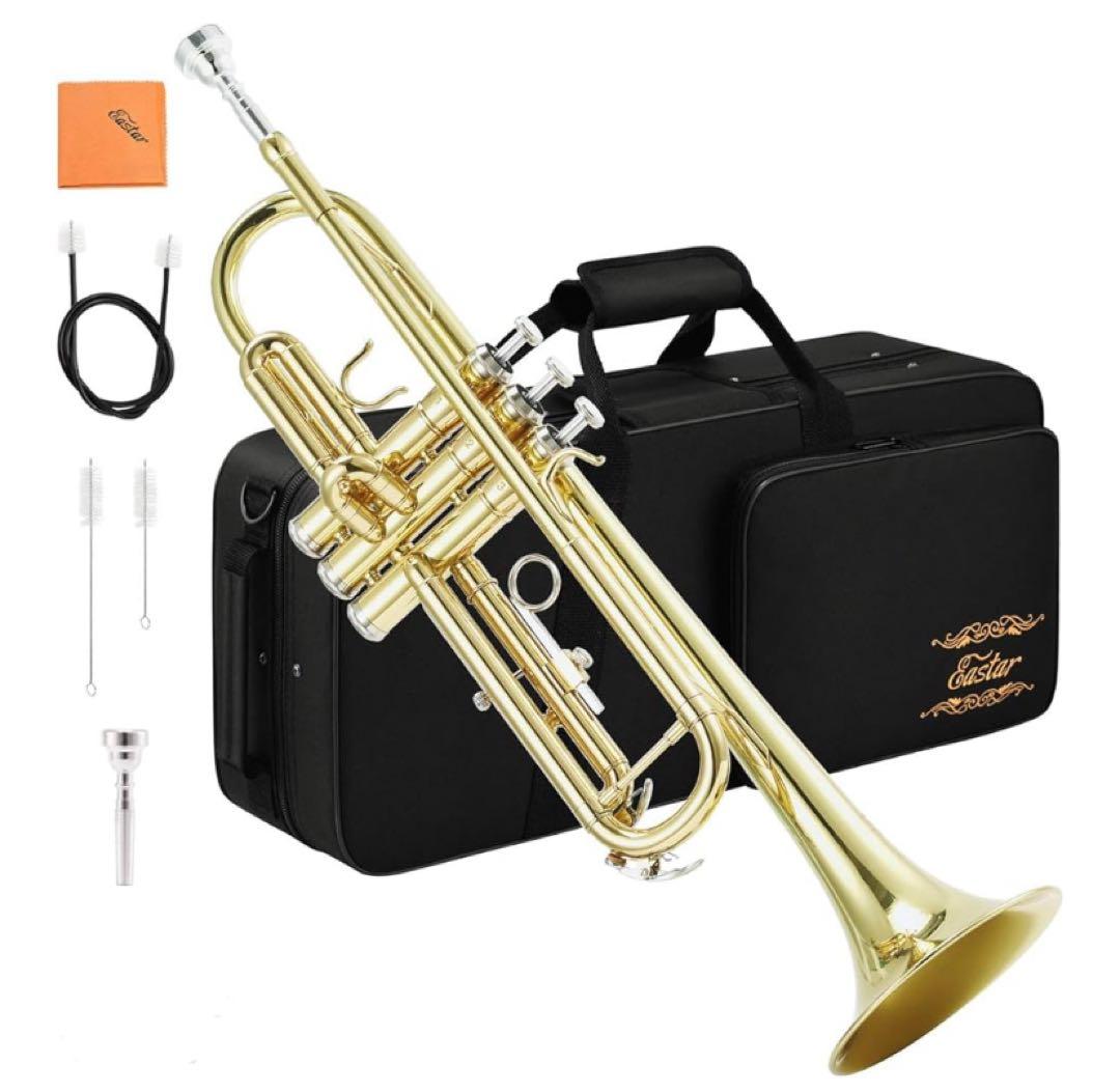 新品同様★Eastarトランペット一式ケース付 Bb調 初心者 ゴールド吹奏楽